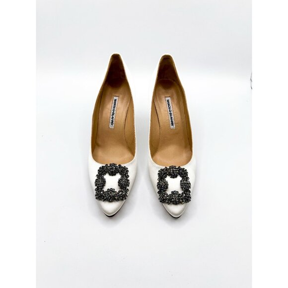 Manolo Blahnik Hangisi 70 Embellished Satin Jewel Buckle Designer Wedding Pumps - Picture 6 of 16